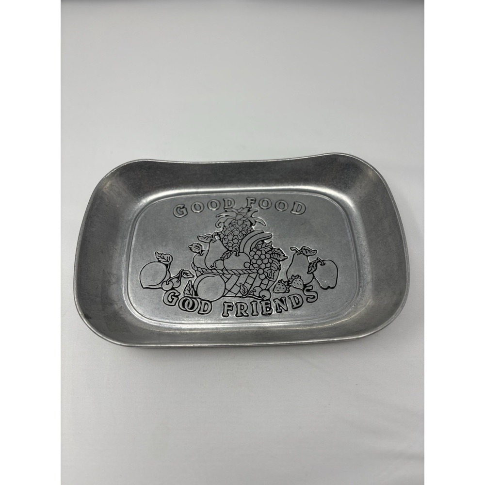 Vintage Wilton Armetale Pewter Large Bread Tray "Good Food Good Friends" #246245